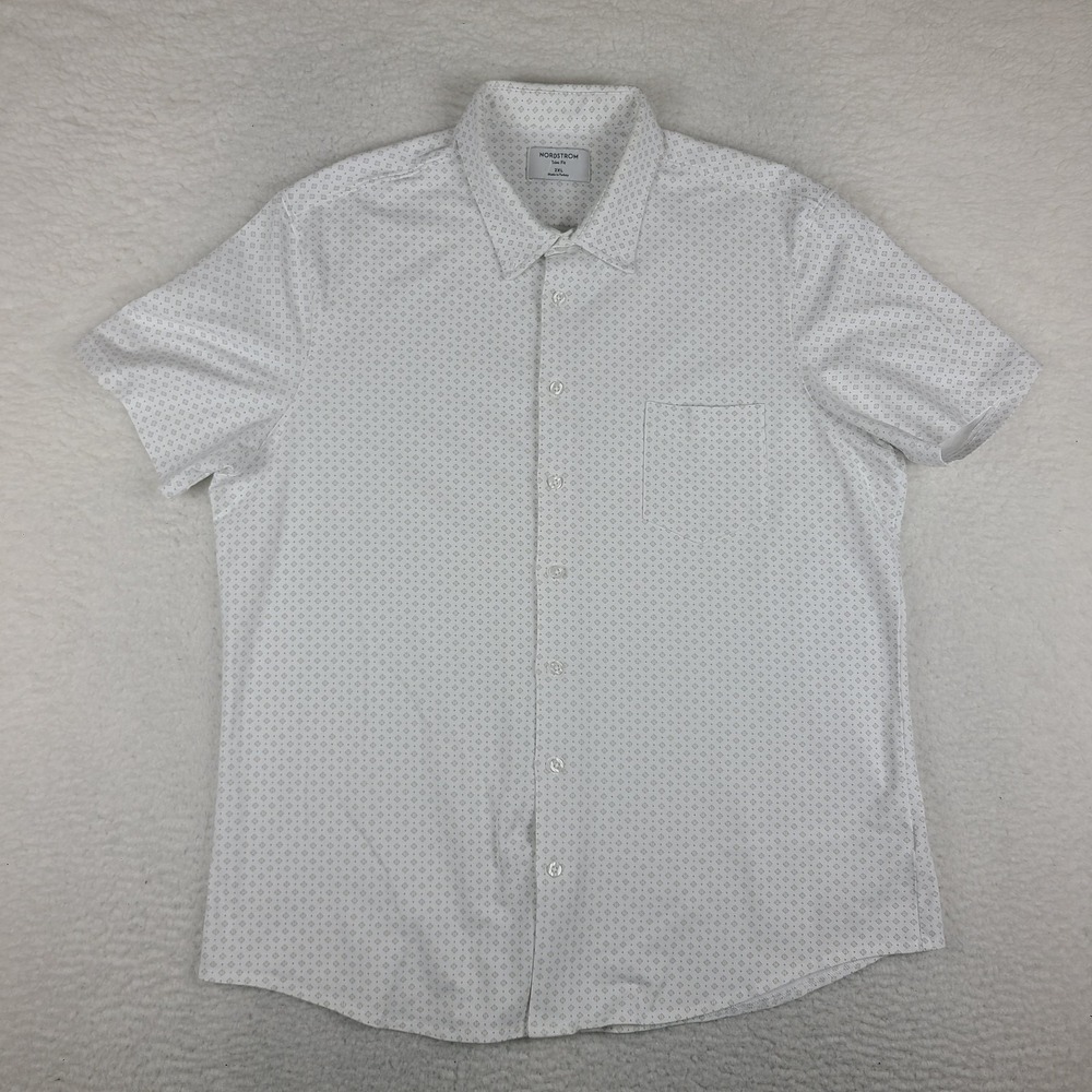 Nordstrom Shirt Mens 2XL XXL White Trim Fit Preppy‎ Hawaiian Button Up TURKEY